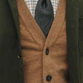 Wilton Scottish Cashmere Sleeveless Cardigan in Caramel Tan