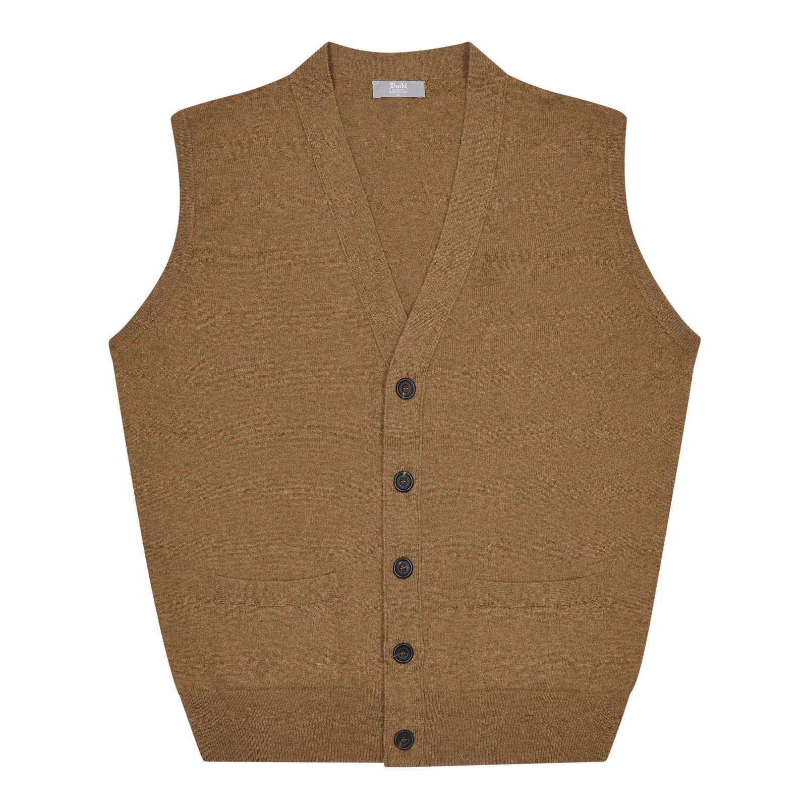 Wilton Scottish Cashmere Sleeveless Cardigan In Tan