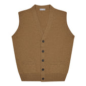 Wilton Scottish Cashmere Sleeveless Cardigan in Caramel Tan