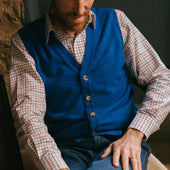 Wilton Scottish Cashmere Sleeveless Cardigan in Coast Blue