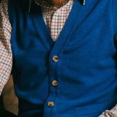 Wilton Scottish Cashmere Sleeveless Cardigan in Coast Blue