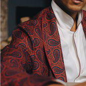 Ornate Paisley Madder Silk Dressing Gown in Red and Wine