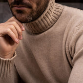 Plain Cashmere Roll Neck Jumper In Linen