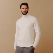 Plain Cashmere Roll Neck Jumper In Undyed