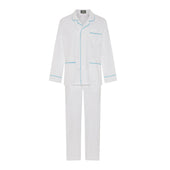 Tailored Fit Cotton Pyjamas in White and Blue