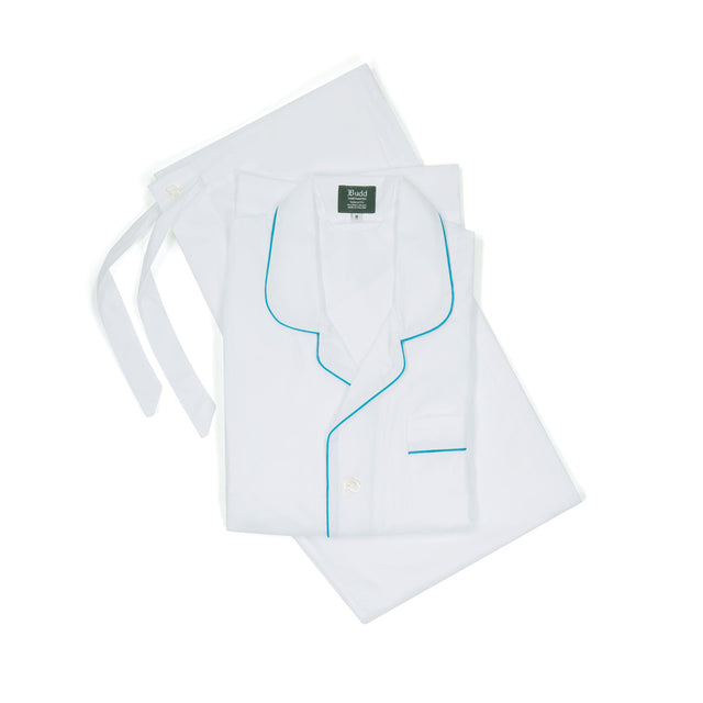 Tailored Fit Cotton Pyjamas in White and Blue