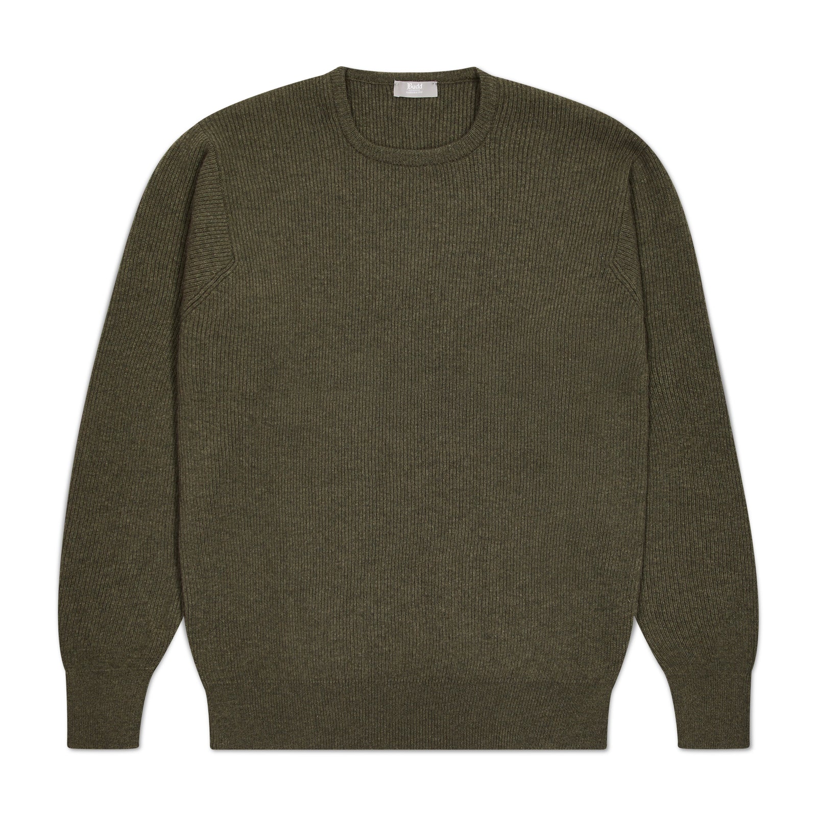 Cashmere Fishermans Rib Crew Neck Jumper In Loden Mix