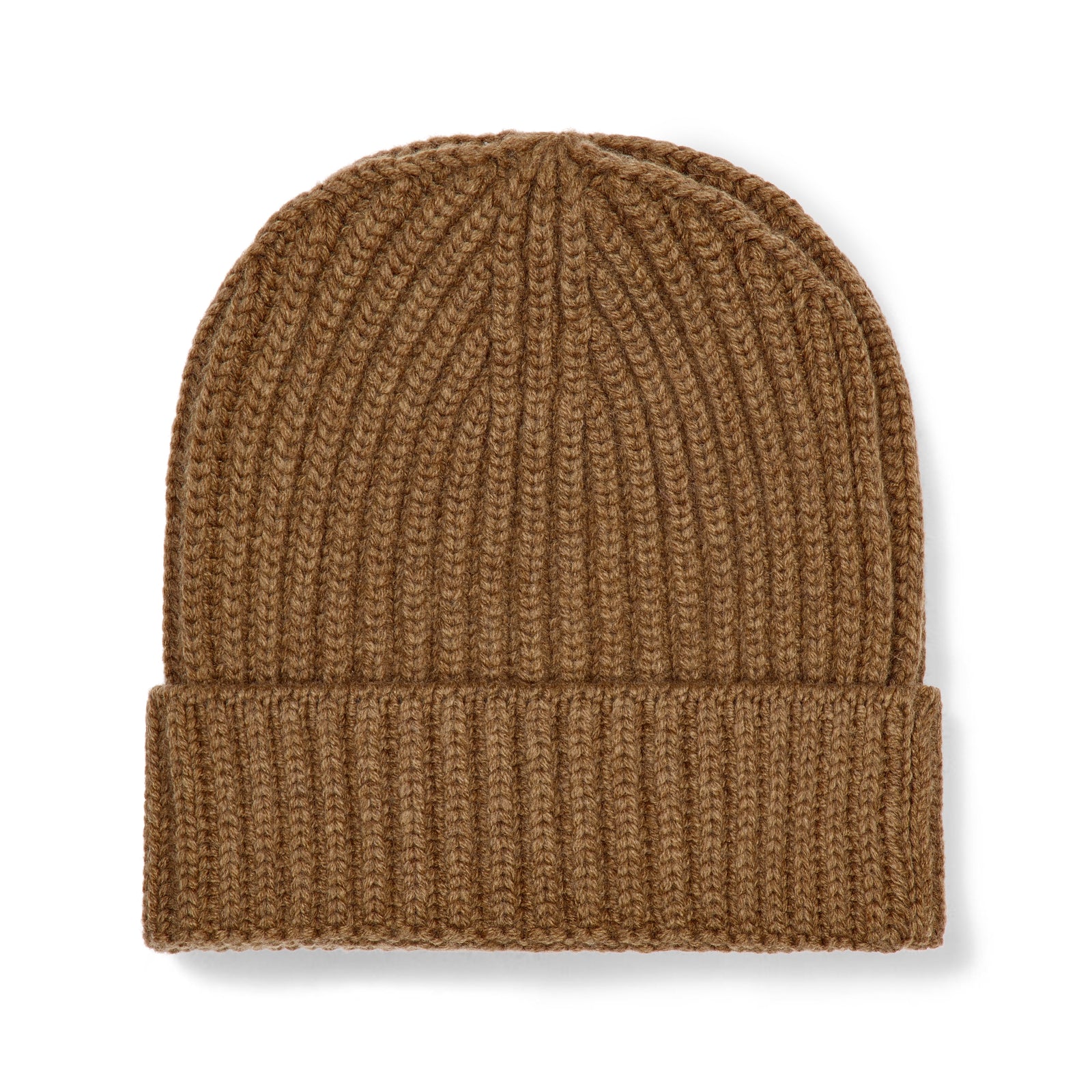 Scottish Cashmere Thick Ribbed Beanie Hat In Tan