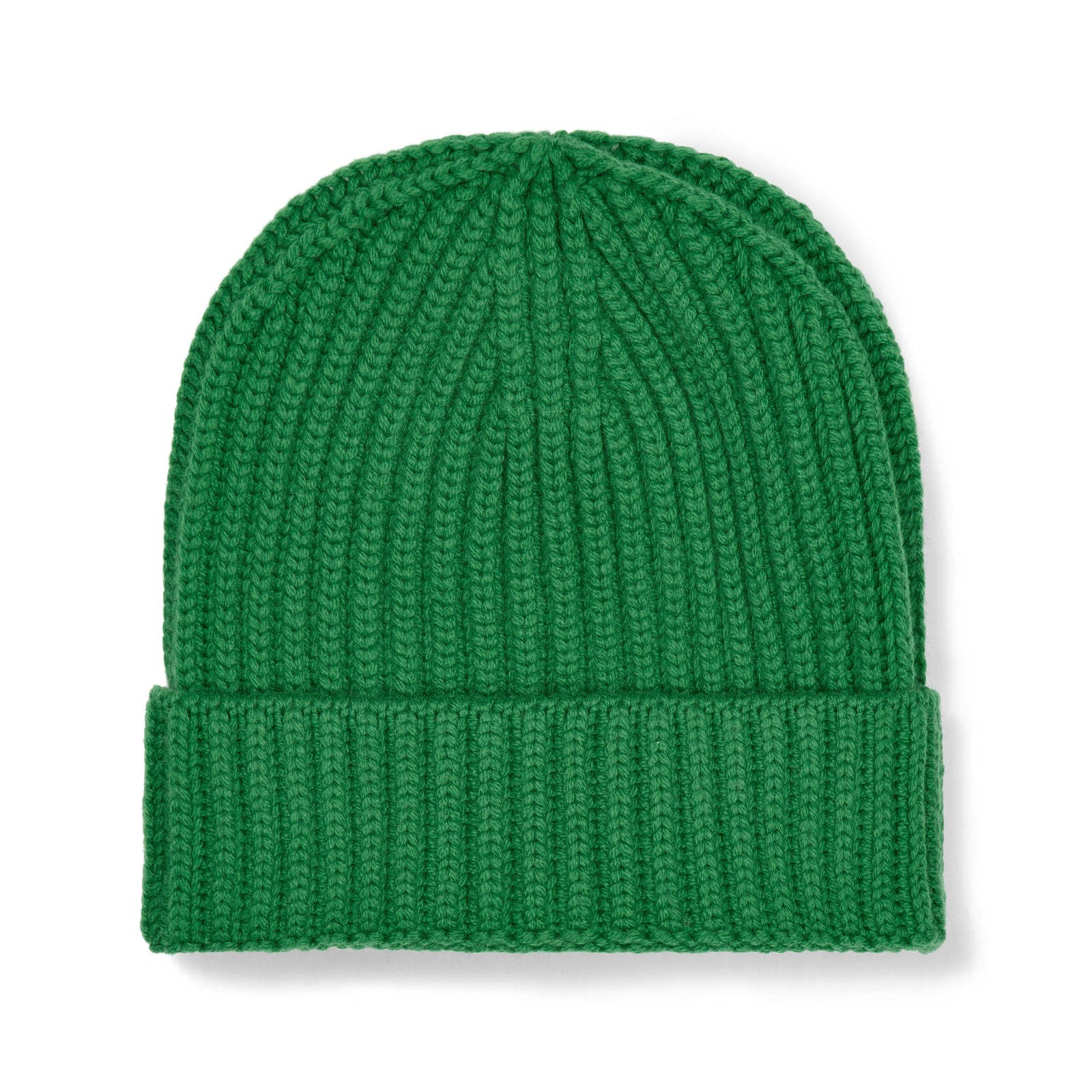 Scottish Cashmere Thick Ribbed Beanie Hat In Grasshopper Green