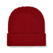 Scottish Cashmere Thick Ribbed Beanie Hat In Ruby Red
