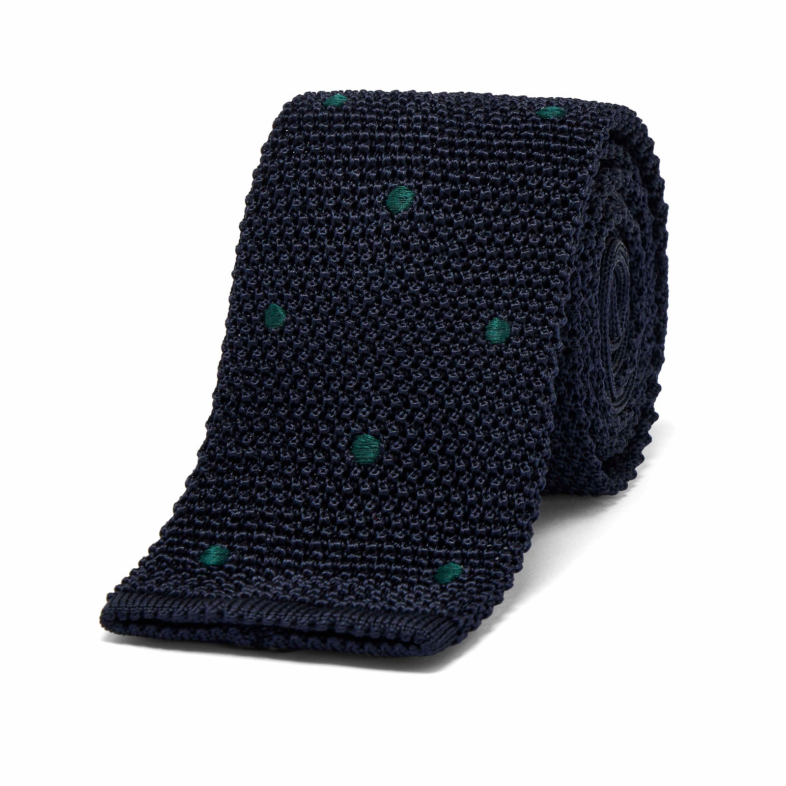 Silk Knitted Tie In With Green Spot