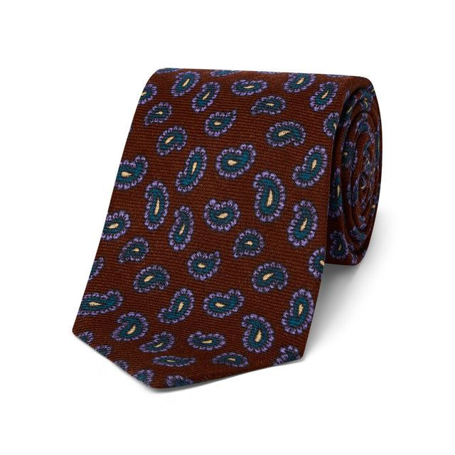 Wool Feather Motif Tie in Brown