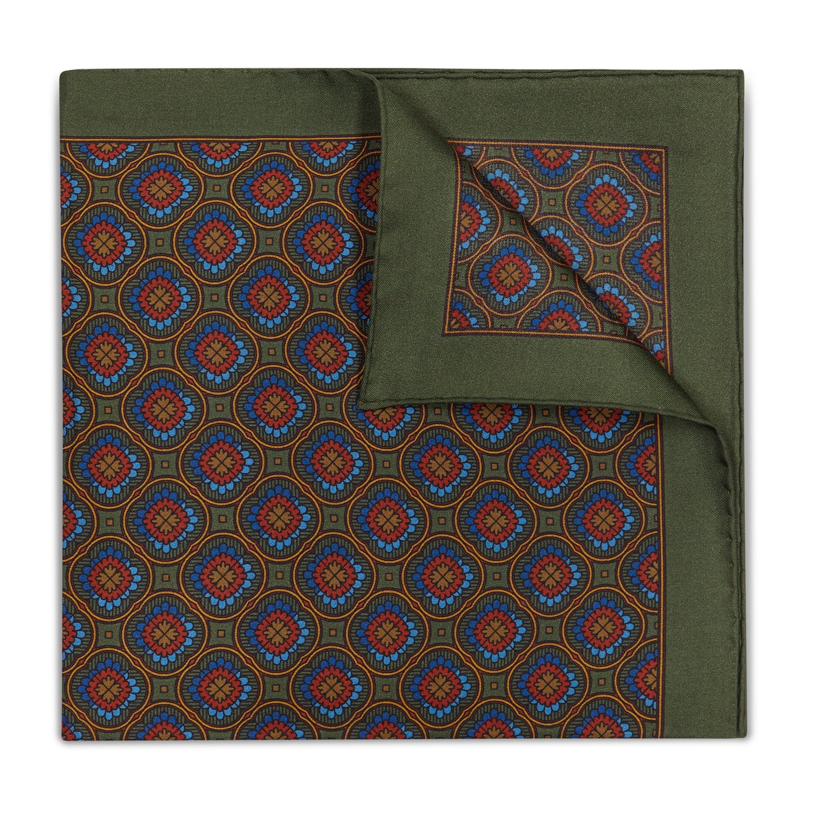 Joyful Rosette Silk Pocket Square In Green