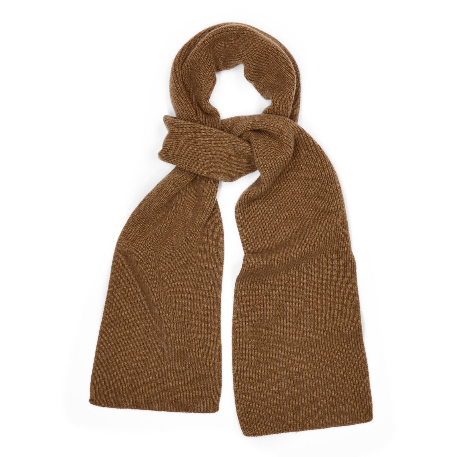 Scottish Cashmere 3 Ply Ribbed Scarf In Tan