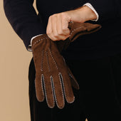 Chocolate Goatskin / Cashmere Lined Gloves with Contrast Stitching