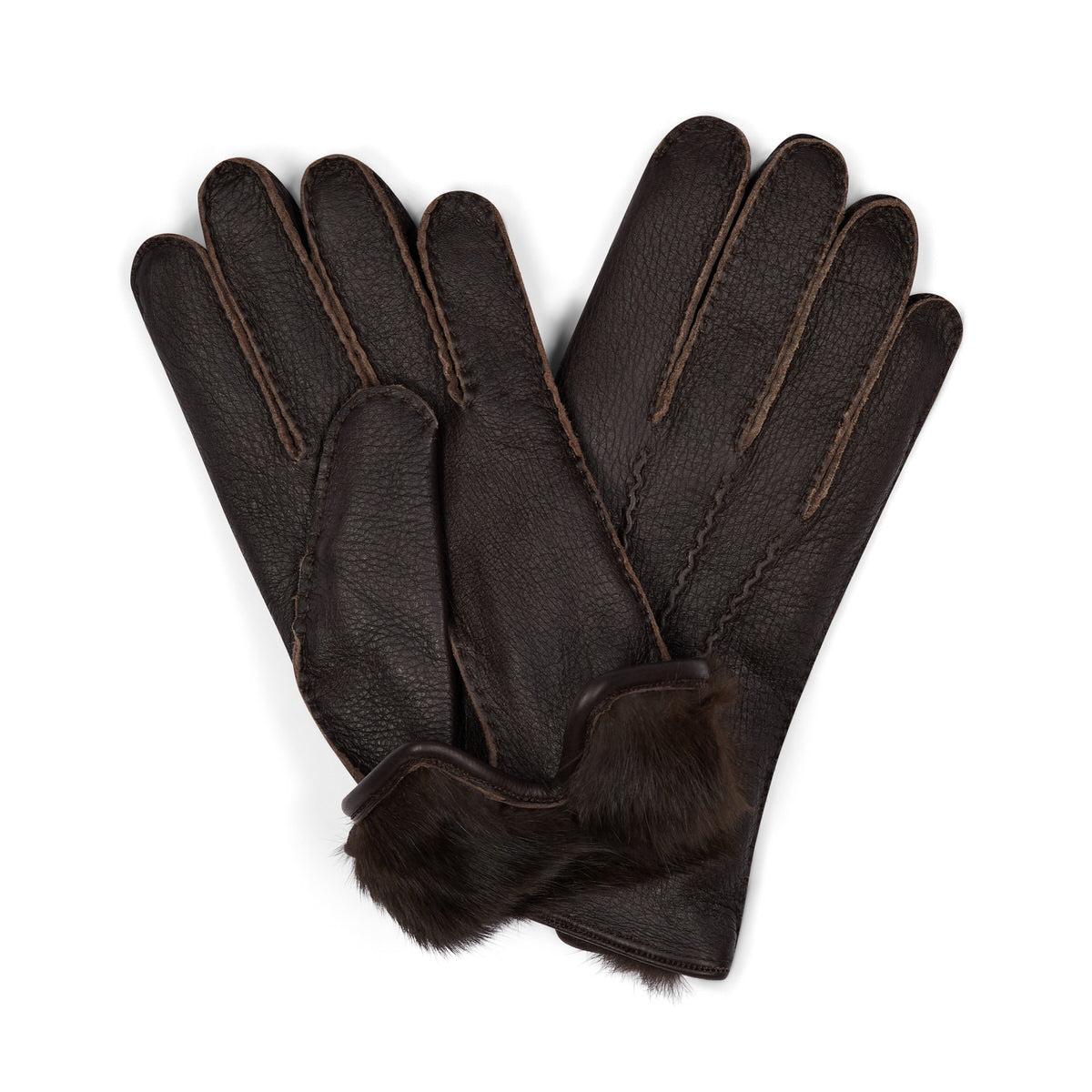 Deerskin Gloves With Rabbit Fur Lining In Dark Brown