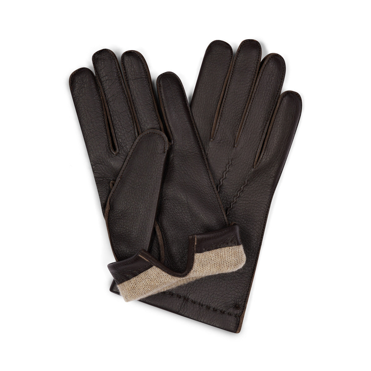 Deerskin Gloves With Cashmere Lining In Dark Brown