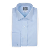 Tailored Fit Fine Piquet Double Cuff Shirt in Sky Blue