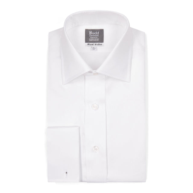 Tailored Fit Fine Piquet Double Cuff Shirt in White