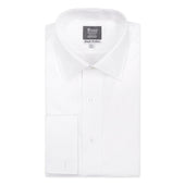 Tailored Fit Poplin Bank Collar Double Cuff Shirt in White