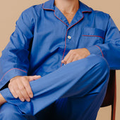 Men's Fine Twill Cotton Pyjamas in Royal Blue