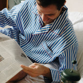 Men's Sea Island Quality Stripe Nightshirt in Royal Blue