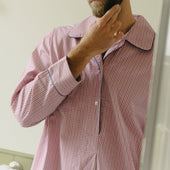 Men's Gingham Cotton Poplin Nightshirt in Red