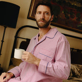 Men's Gingham Cotton Poplin Nightshirt in Red