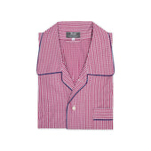 Men's Gingham Cotton Poplin Nightshirt in Red