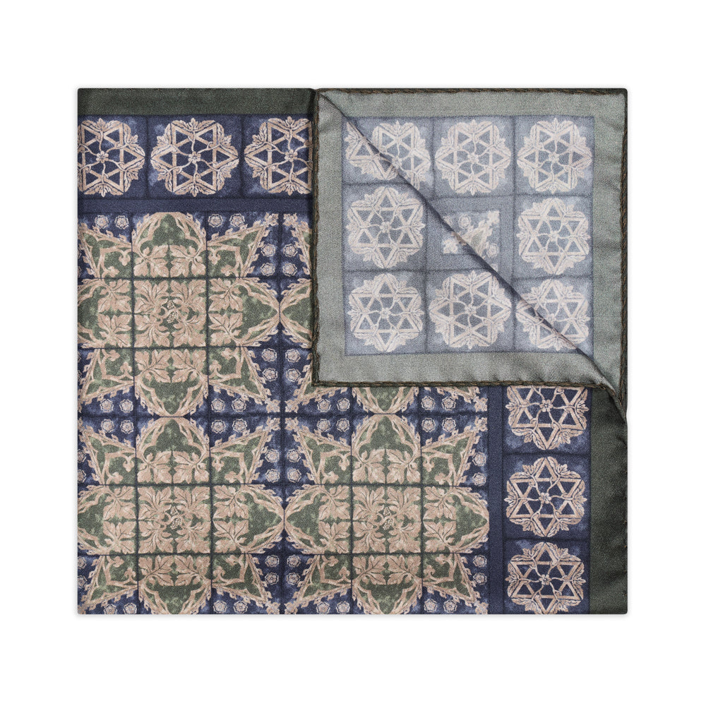 Medieval Mosaic Silk Pocket Square In Green