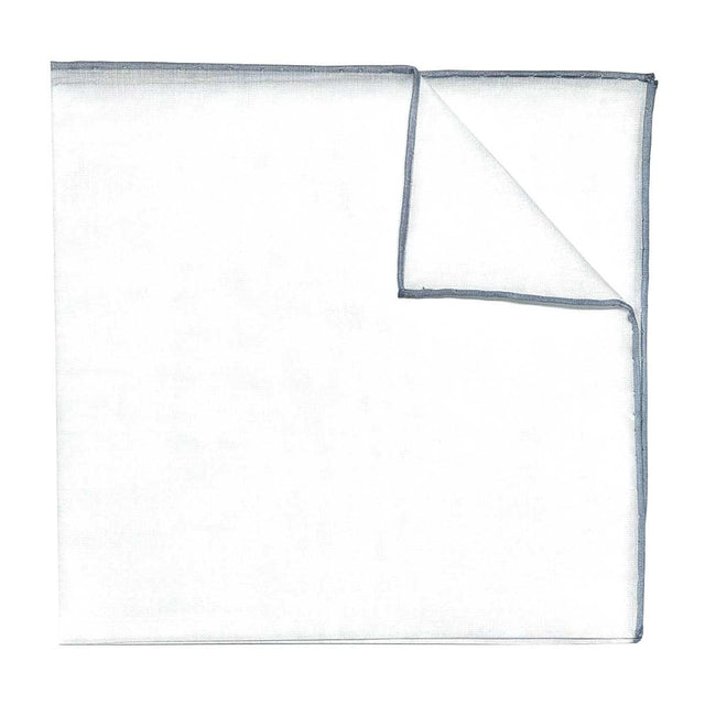 Atrani Coloured Edge Batiste Cotton Pocket Square in Silver