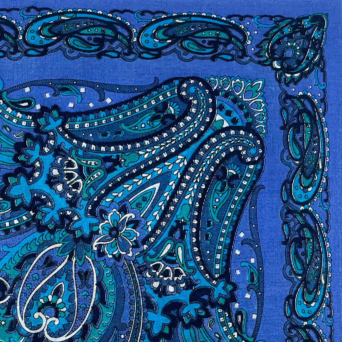 Italian Cotton Floral Paisley Handkerchief In Cornflower