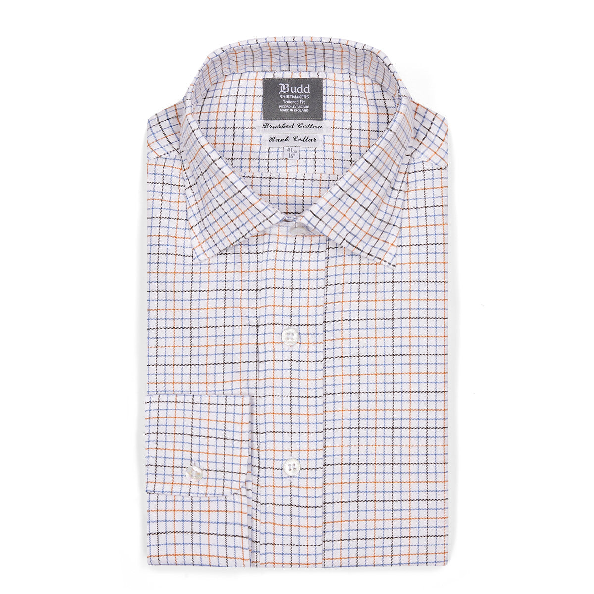 Tailored Fit Flanello Brushed Cotton Check Shirt In And Orange
