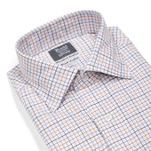 Tailored Fit Flanello Brushed Cotton Check Shirt In And Orange