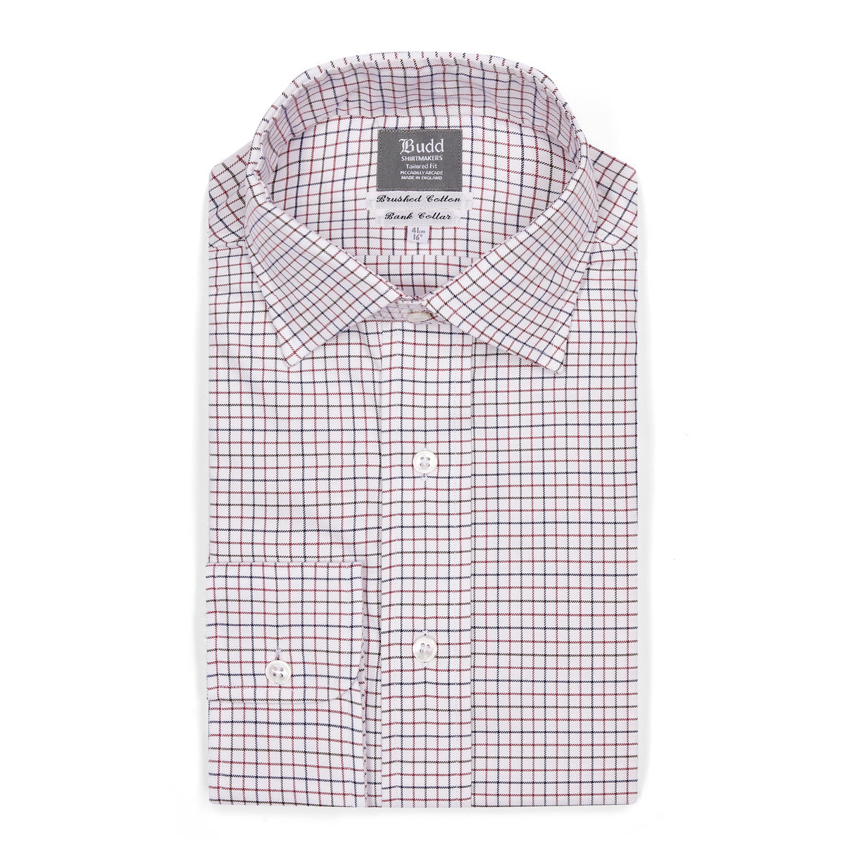 Tailored Fit Flanello Brushed Cotton Check Shirt In Red And Navy