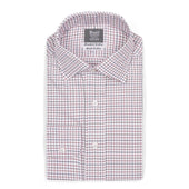 Tailored Fit Flanello Brushed Cotton Check Shirt in Red and Navy
