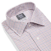 Tailored Fit Flanello Brushed Cotton Check Shirt In Red And Navy