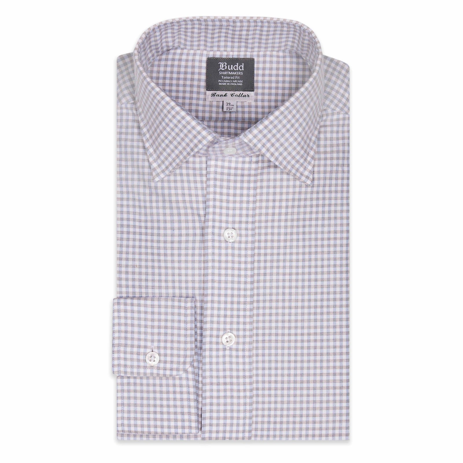 Tailored Fit Flanello Brushed Cotton Gingham Shirt In And Coffee