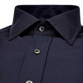 Tailored Fit Chambray Bank Collar Shirt In Midnight