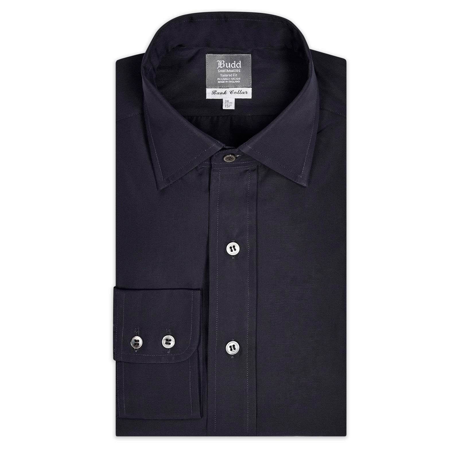 Tailored Fit Chambray Bank Collar Shirt In Midnight