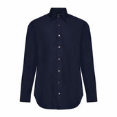 Tailored Fit Chambray Bank Collar Shirt In Midnight