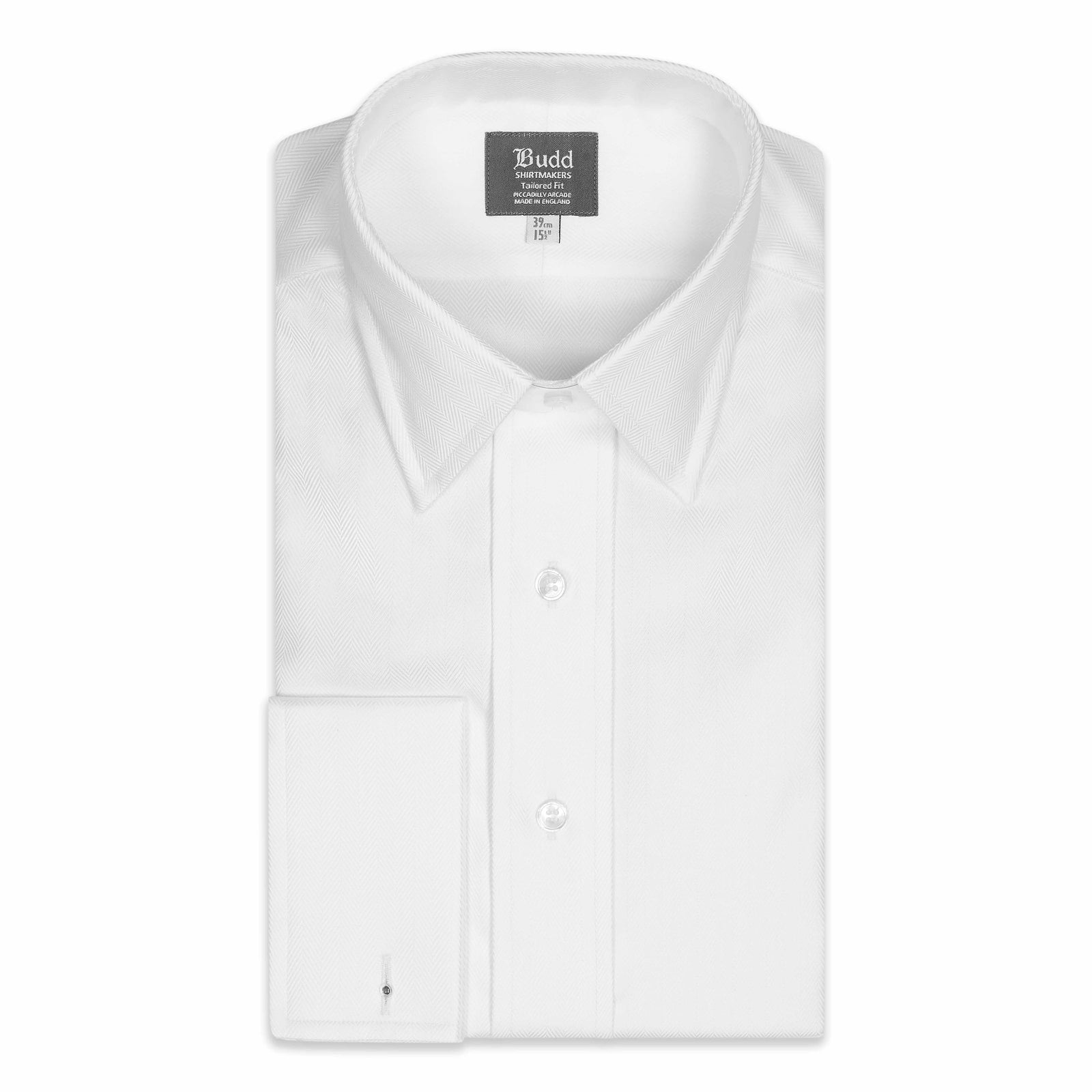 Tailored Fit Wide Herringbone Double Cuff Shirt In