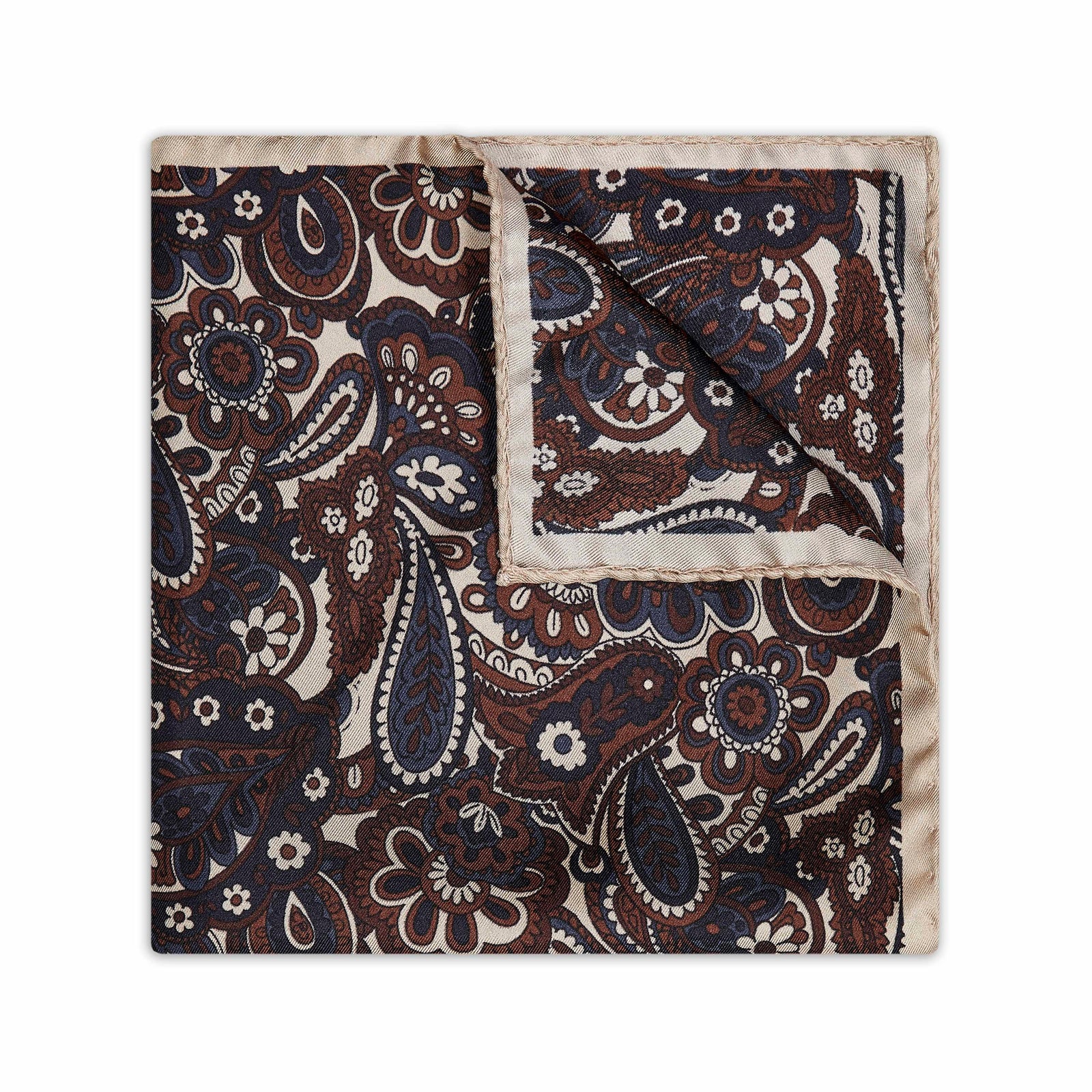 Floral Paisley Silk Pocket Square In And Copper