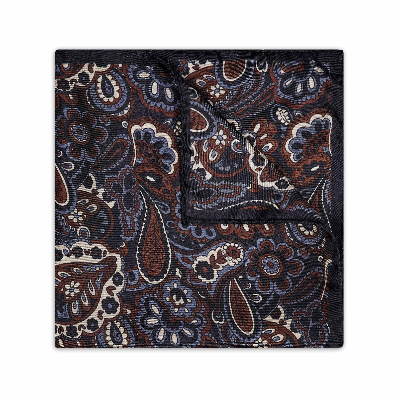 Floral Paisley Silk Pocket Square In And Copper