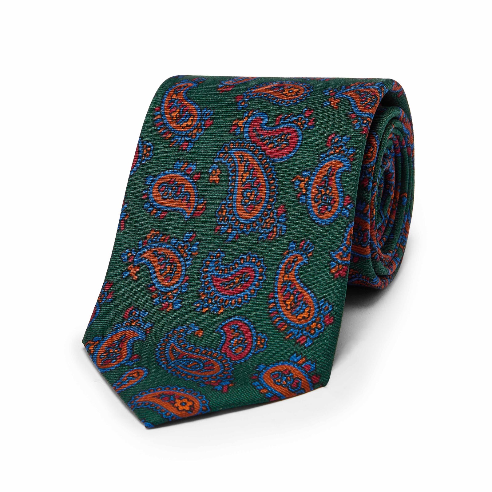 Classic Paisley Motif Madder Silk Tie In Green