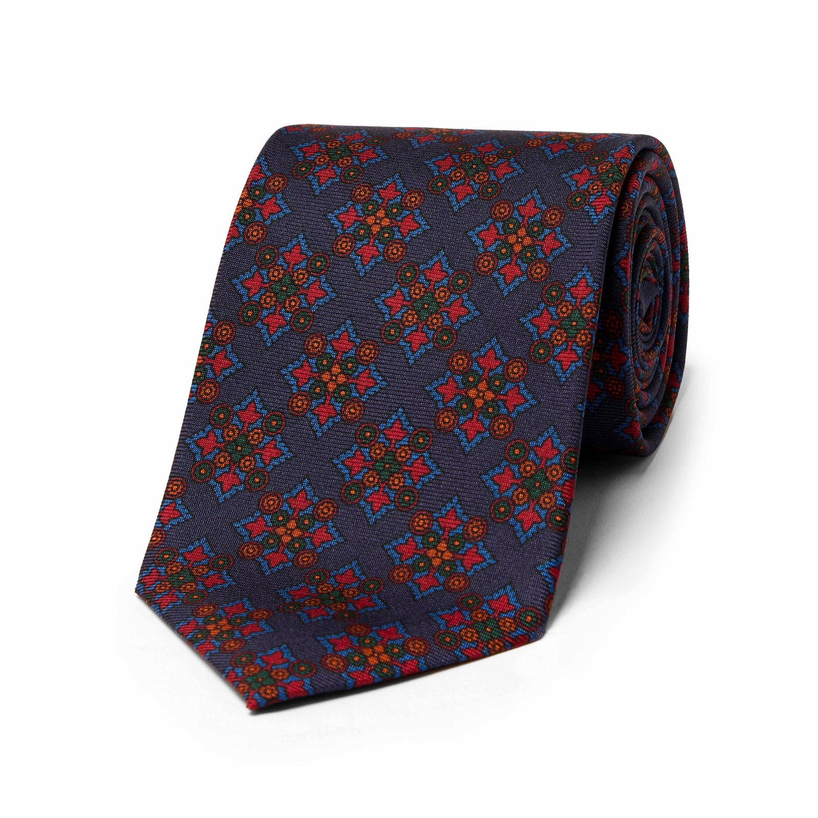 Geometric Motif Madder Silk Tie In Bluebird