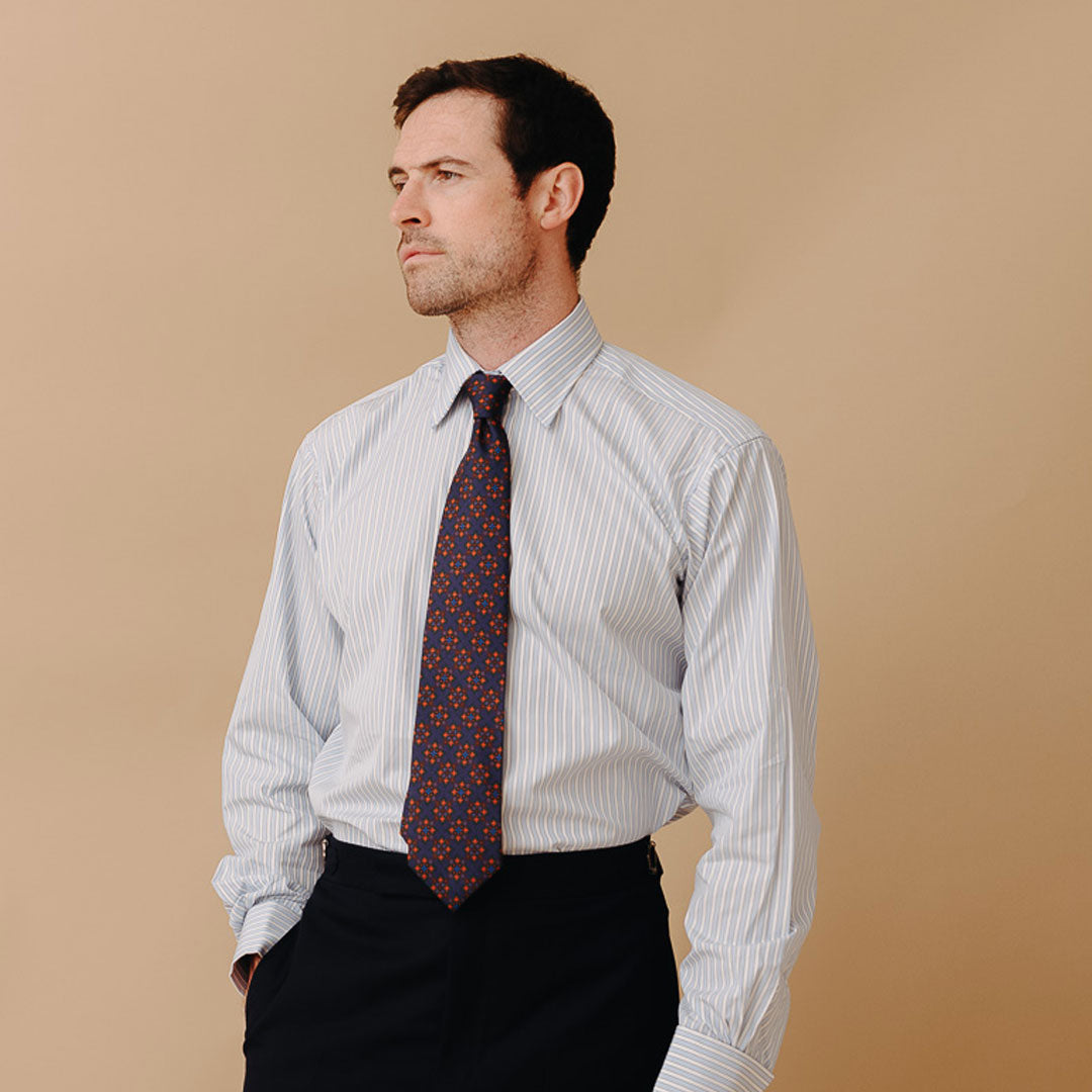 Geometric Motif Madder Silk Tie In Chestnut