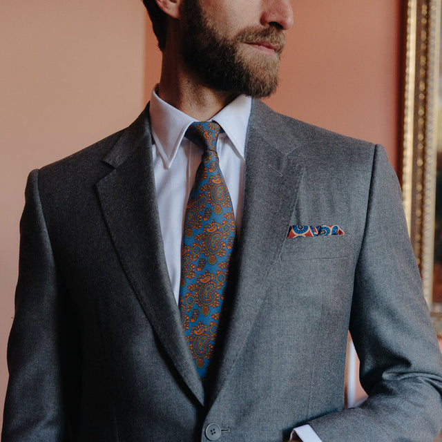 Abstract Paisley Hopsack Silk Tie in Airforce