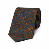 Abstract Paisley Hopsack Silk Tie In Airforce