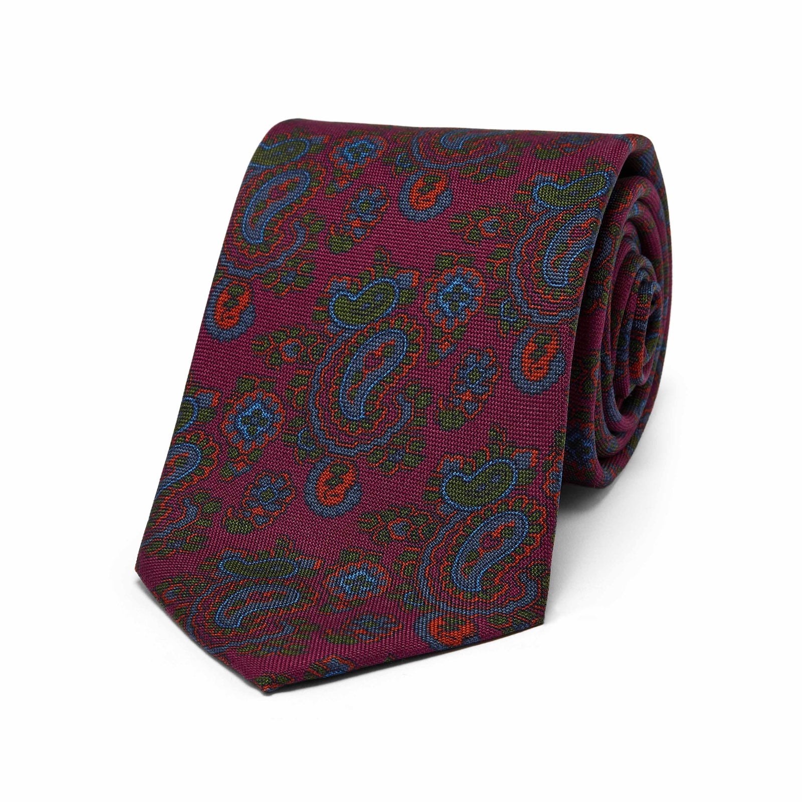 Abstract Paisley Hopsack Silk Tie In Bordeaux